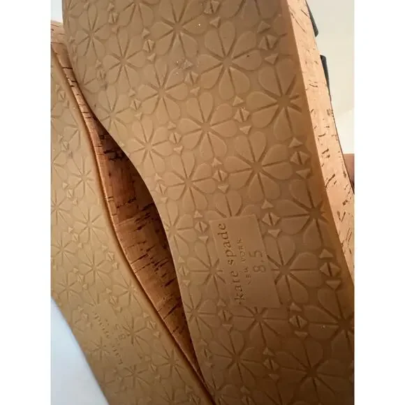 Kate Spade Retro Mabel Navy Leather Platform Wedge Peep Toe Sandals 8.5 - Picture 6 of 11